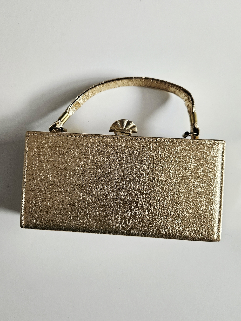 Vintage Gold Metallic Top-Handle Evening Clutch